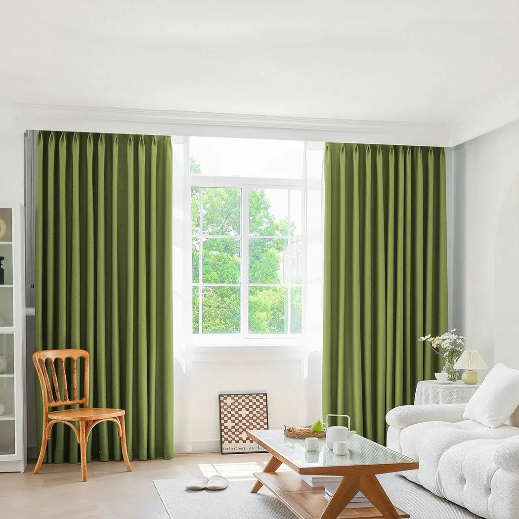 Marlow 2XBlockout Curtains Chenille Blackout Draperies Eyelet Day 180x250 Green