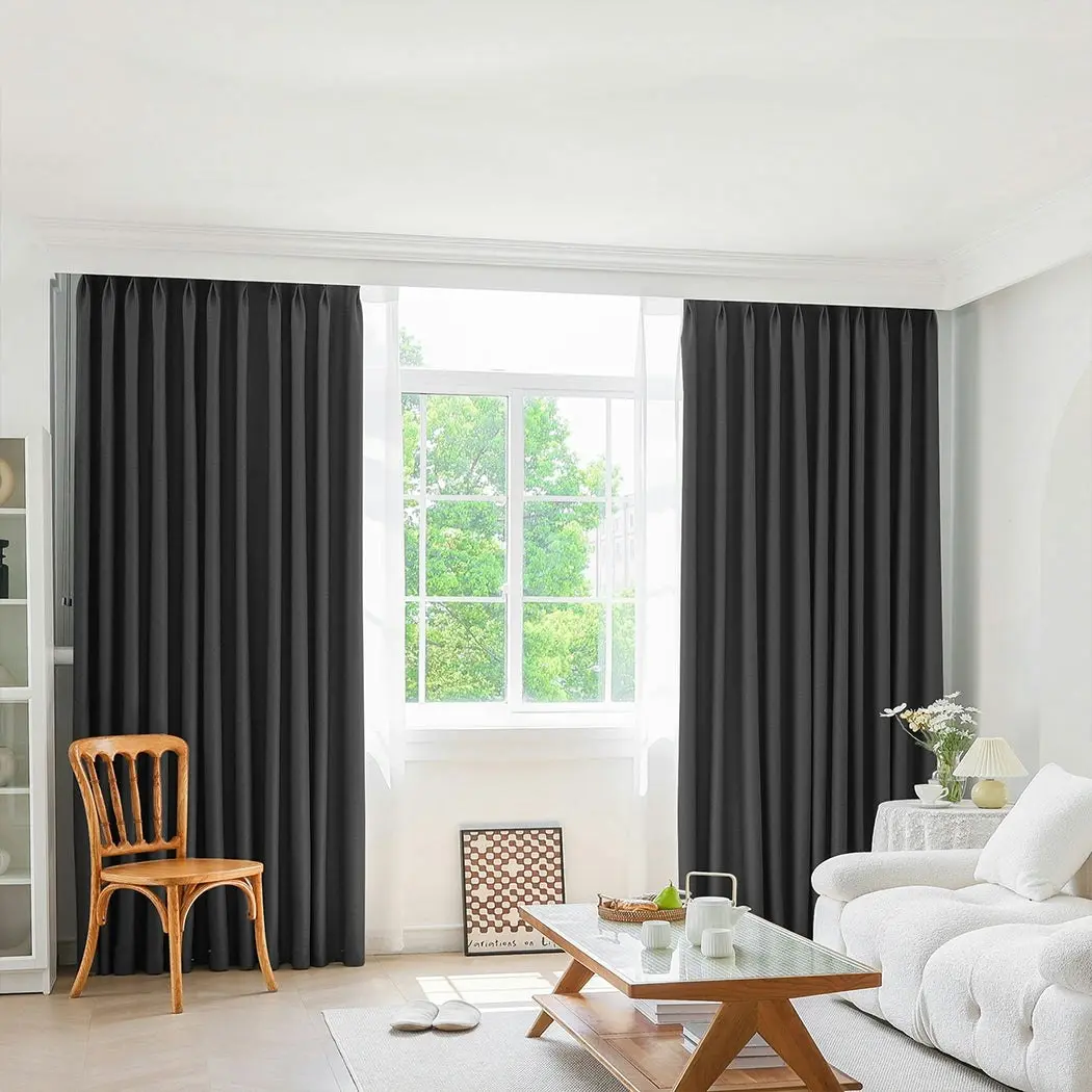 Marlow 2XBlockout Curtains Chenille Window Blackout Eyelet Day 132x250 Dark grey