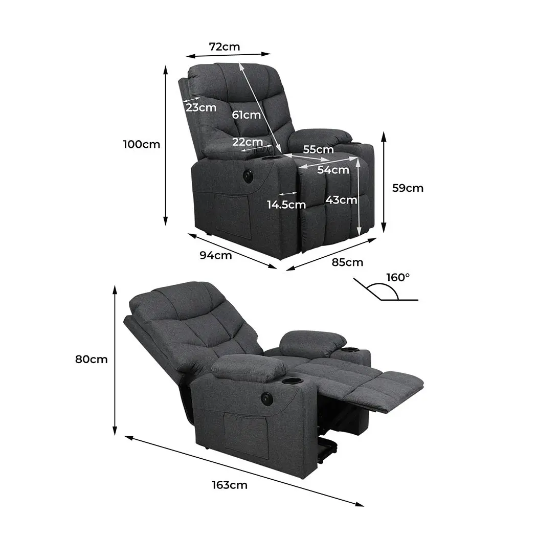 Levede Recliner Chair Electric Lift Chairs Armchair Lounge Fabric Sofa USB Charge