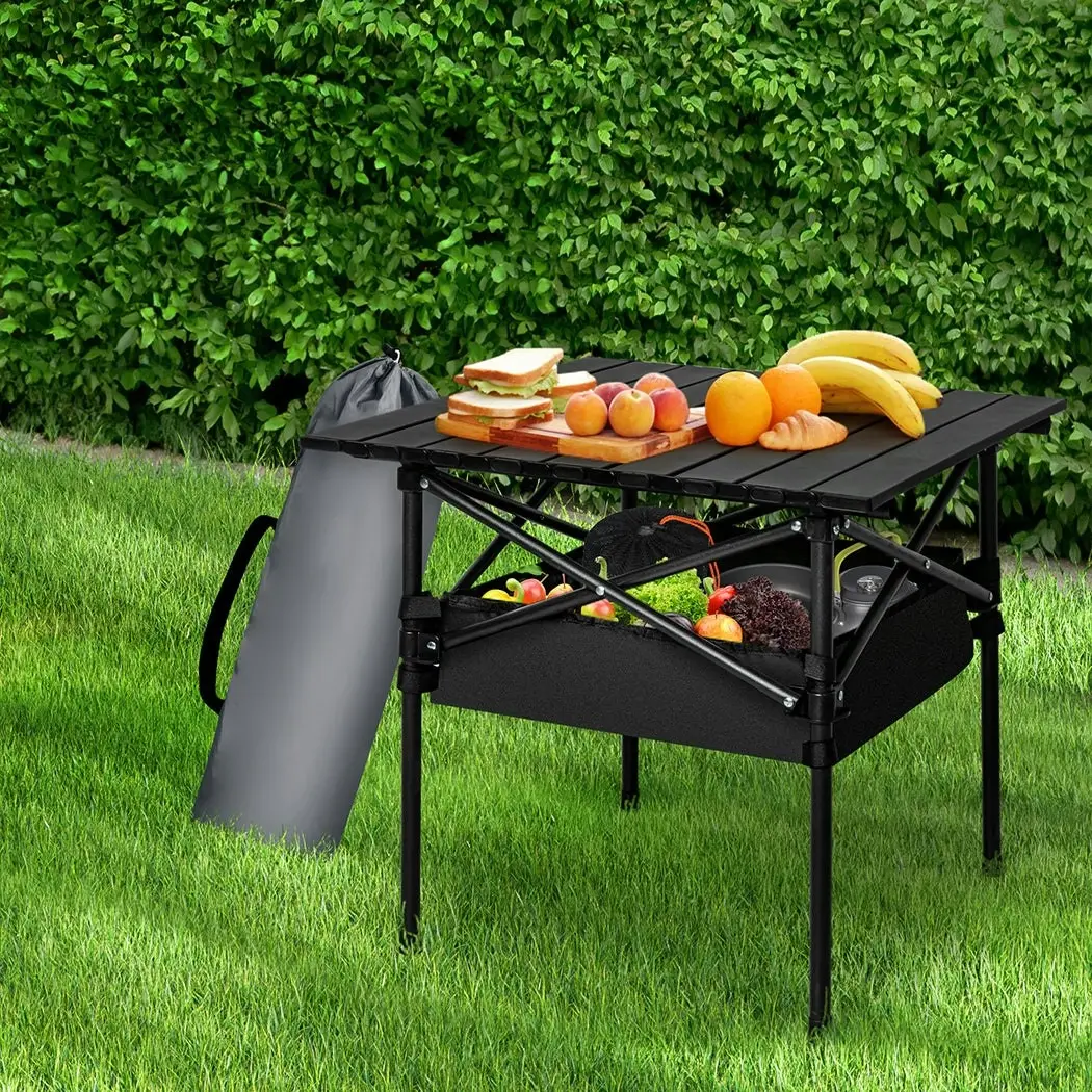 Levede Folding Camping Table Portable Picnic Outdoor BBQ Desk Egg Roll Black