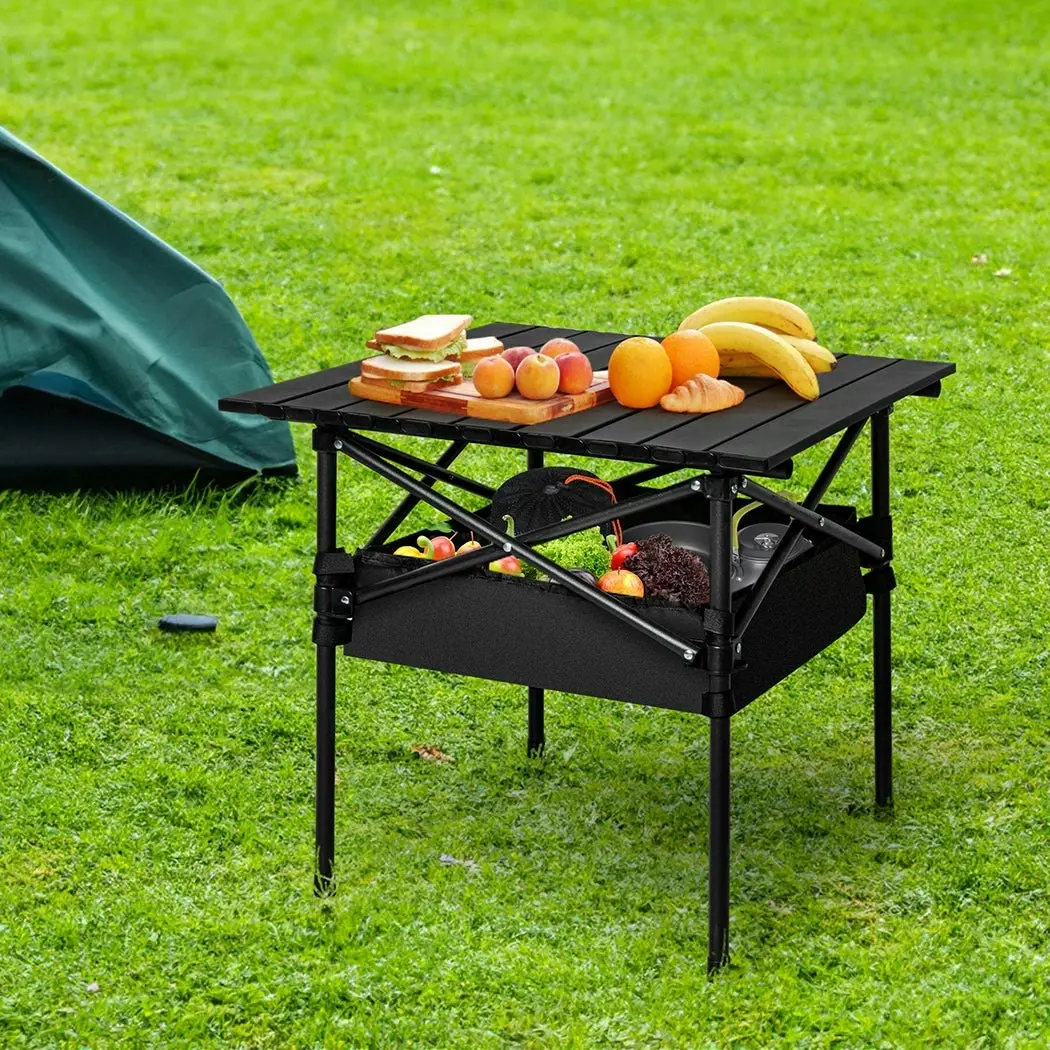 Levede Folding Camping Table Portable Picnic Outdoor BBQ Desk Egg Roll Black