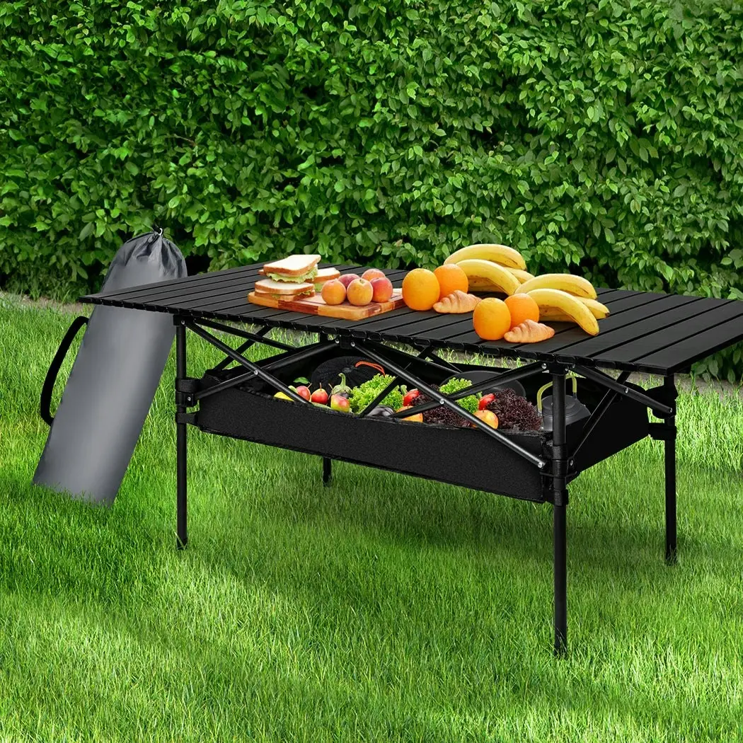 Levede Folding Camping Table Portable Picnic Outdoor BBQ Desk Egg Roll Black