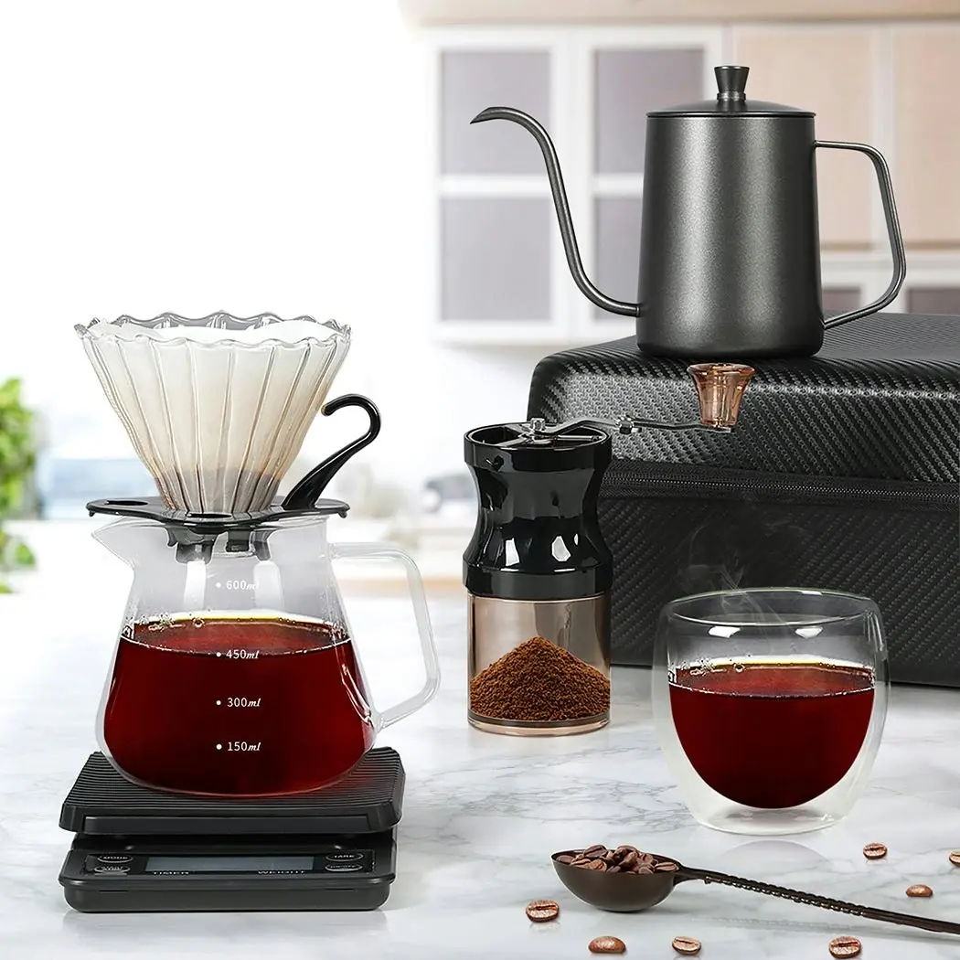 Pour Over Coffee Maker Set Dripper Pot Kettle Filter Coffee Grinder Camping Tool