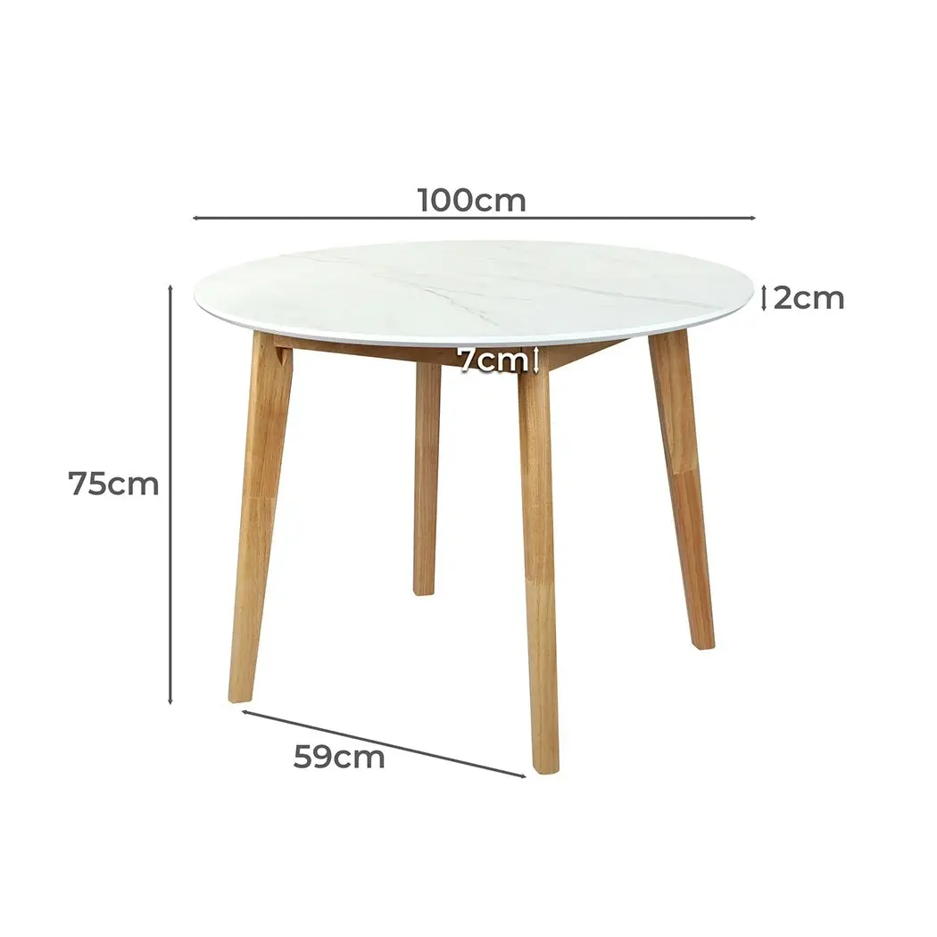 Levede Dining Table Round Rubberwood Base Kitchen Cafe Restaurant White 100cm