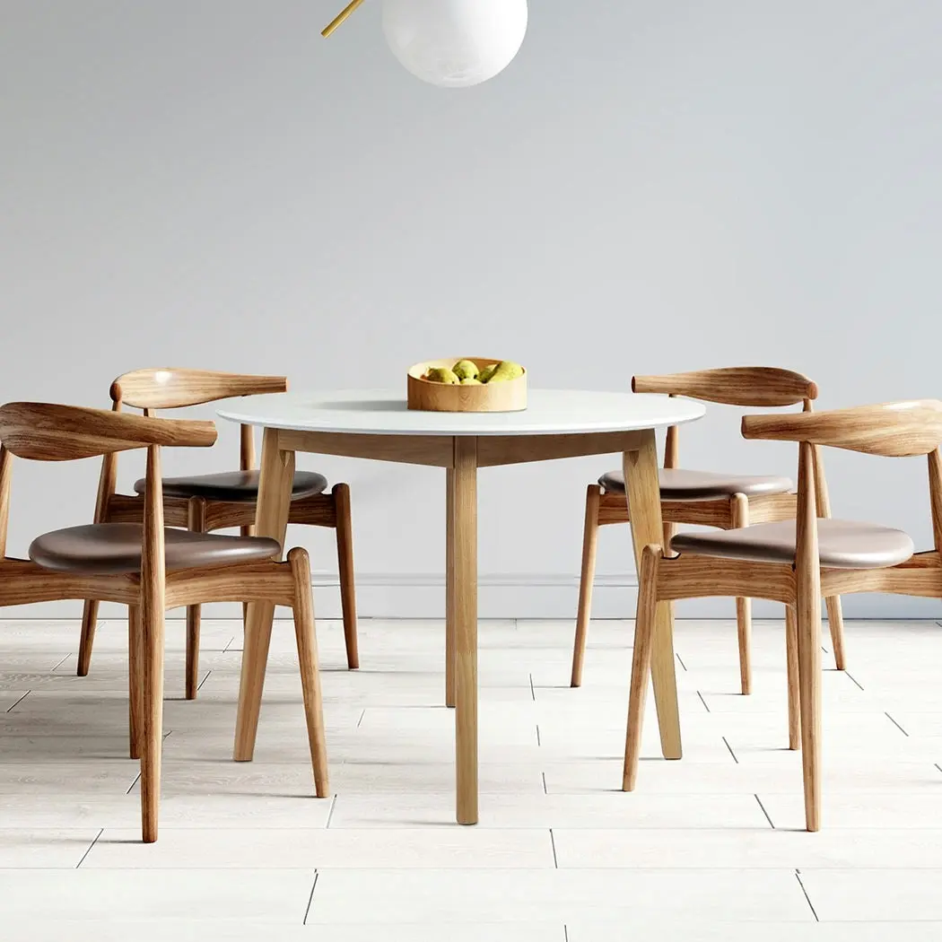 Levede Dining Table Round Rubberwood Base Kitchen Cafe Restaurant White 100cm