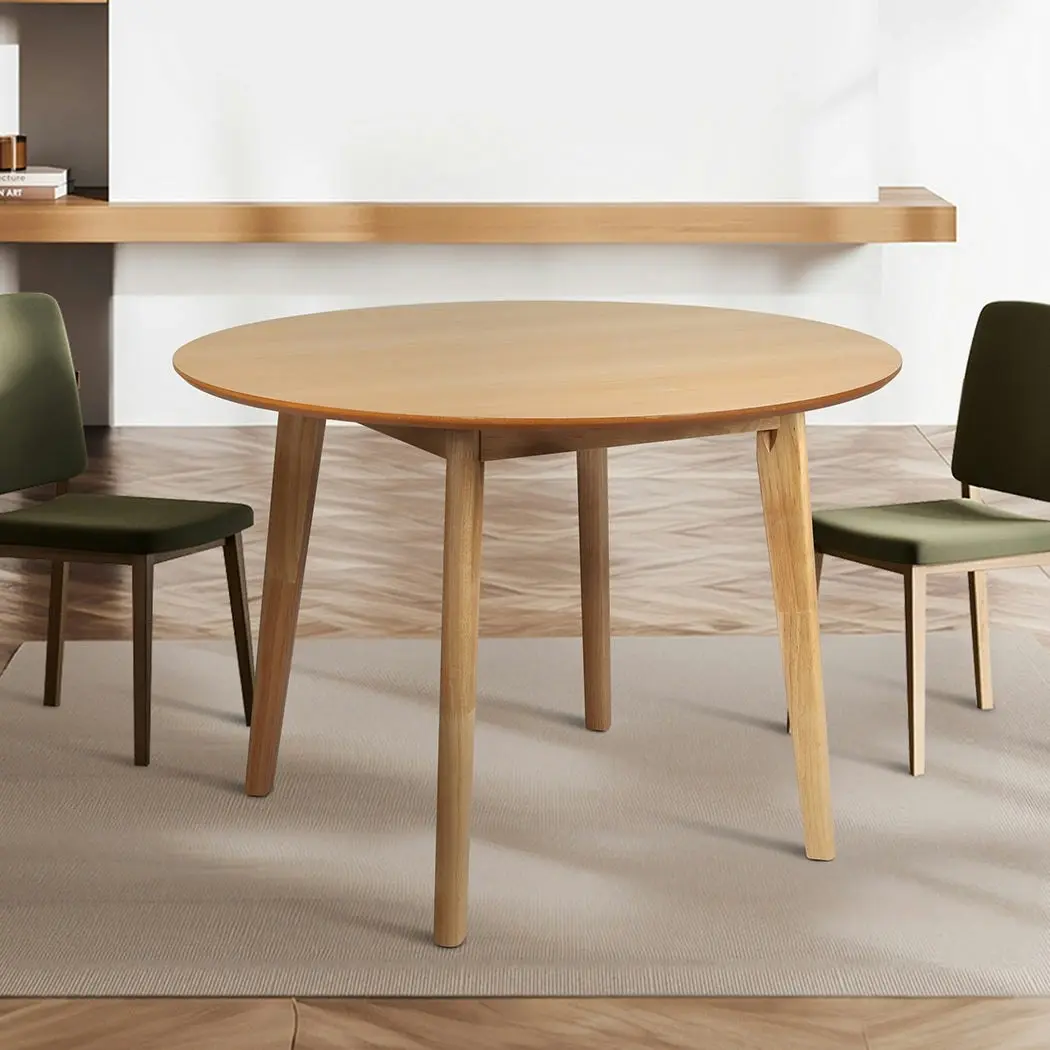 Levede Dining Table Round Rubberwood Base Kitchen Cafe Restaurant Natural 100cm