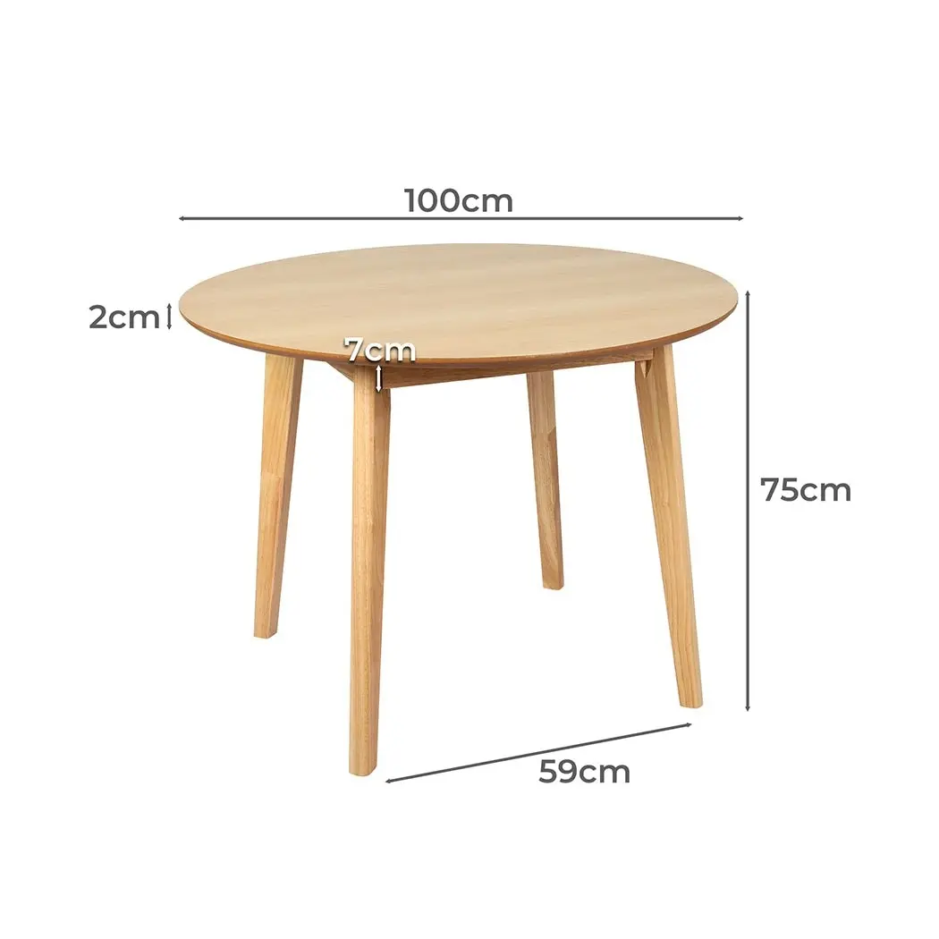 Levede Dining Table Round Rubberwood Base Kitchen Cafe Restaurant Natural 100cm