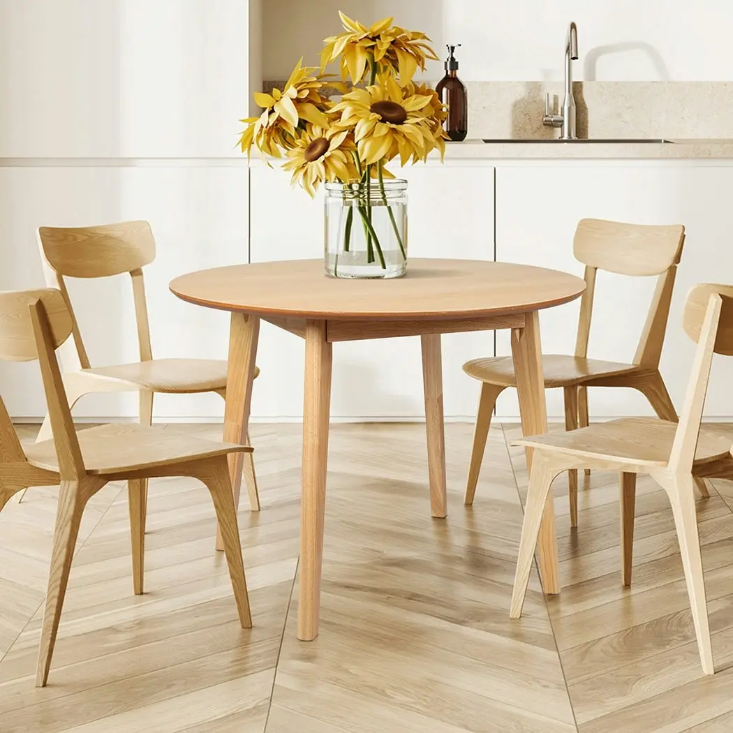 Levede Dining Table Round Rubberwood Base Kitchen Cafe Restaurant Natural 100cm