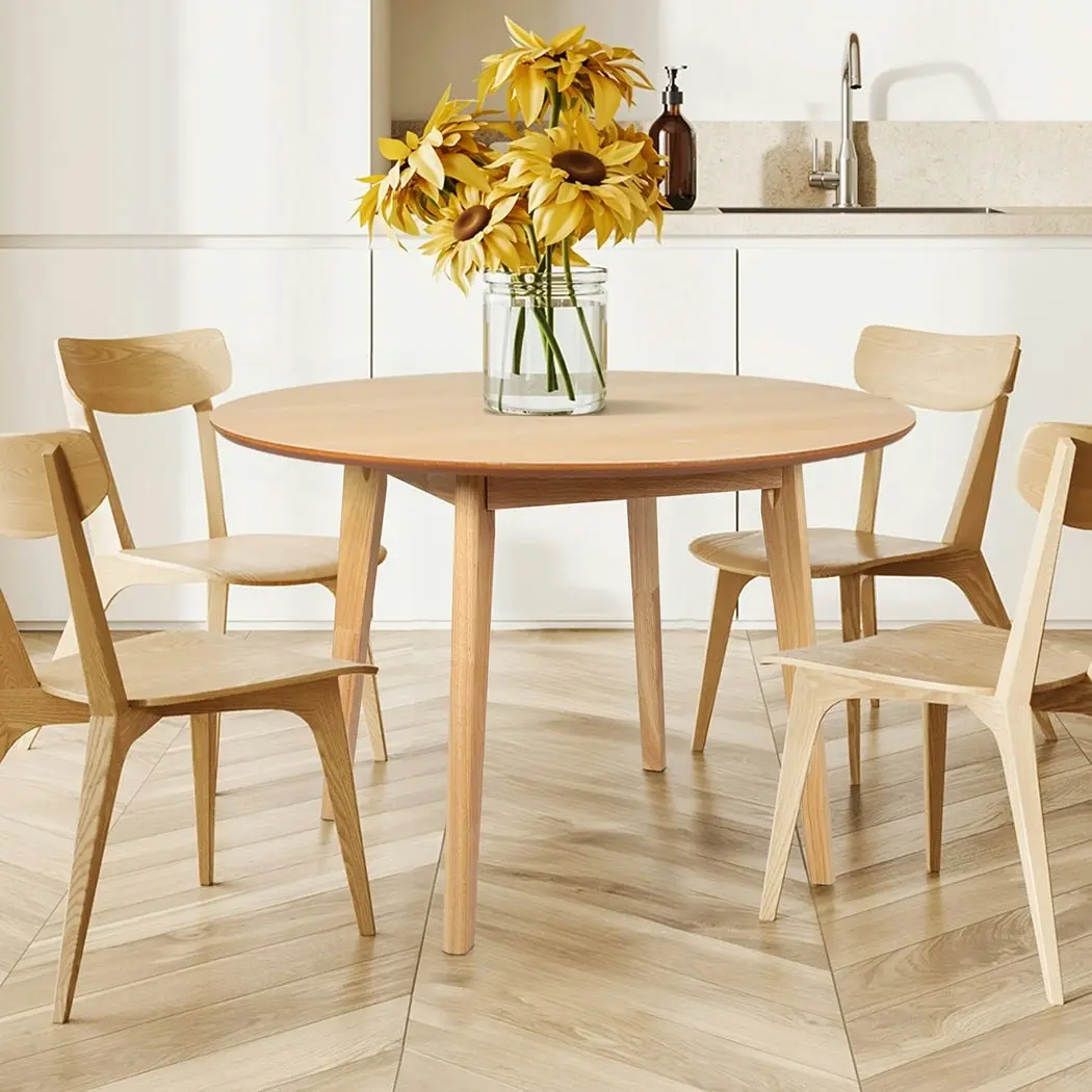 Levede Dining Table Round Rubberwood Base Kitchen Cafe Restaurant Natural 120cm