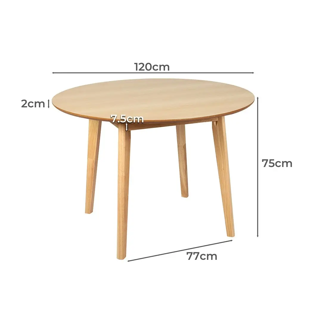 Levede Dining Table Round Rubberwood Base Kitchen Cafe Restaurant Natural 120cm