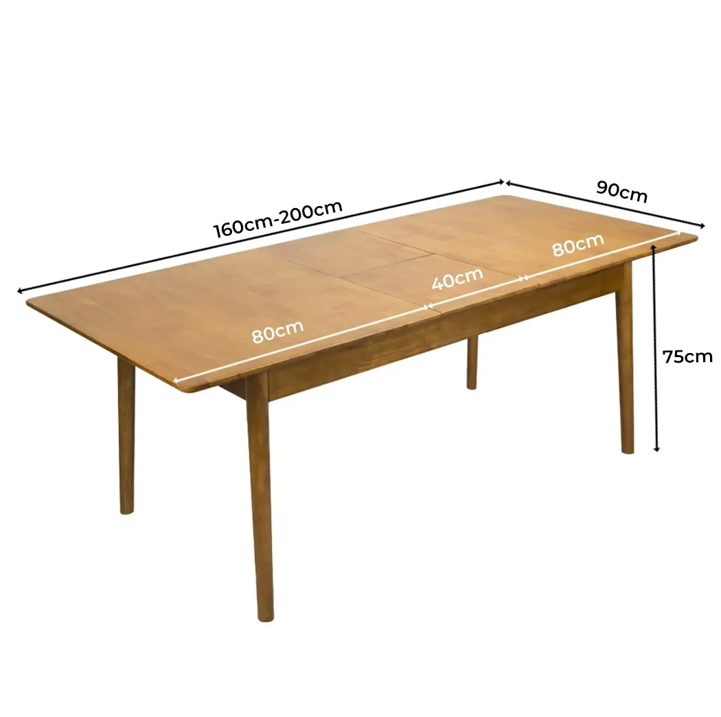 Levede Dining Table Extendable 1.6-2M Rubber Wood Frame Rectangle 8-10 Seater