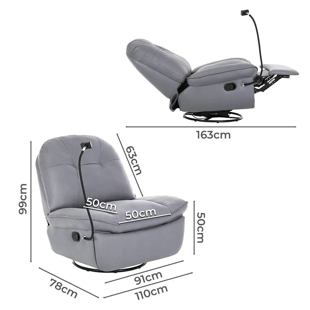 Levede Recliner Chair Lounge 360° Swivel Rocker Sofa Comfy Armchair Lounge Grey