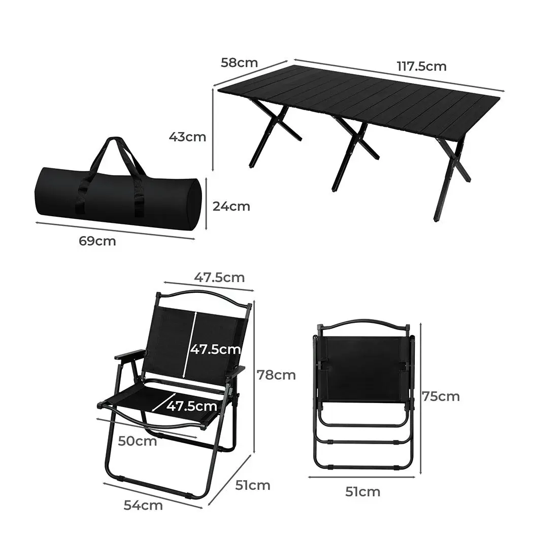 Levede Folding Camping Table Chair Set Portable Picnic Outdoor Foldable Chairs