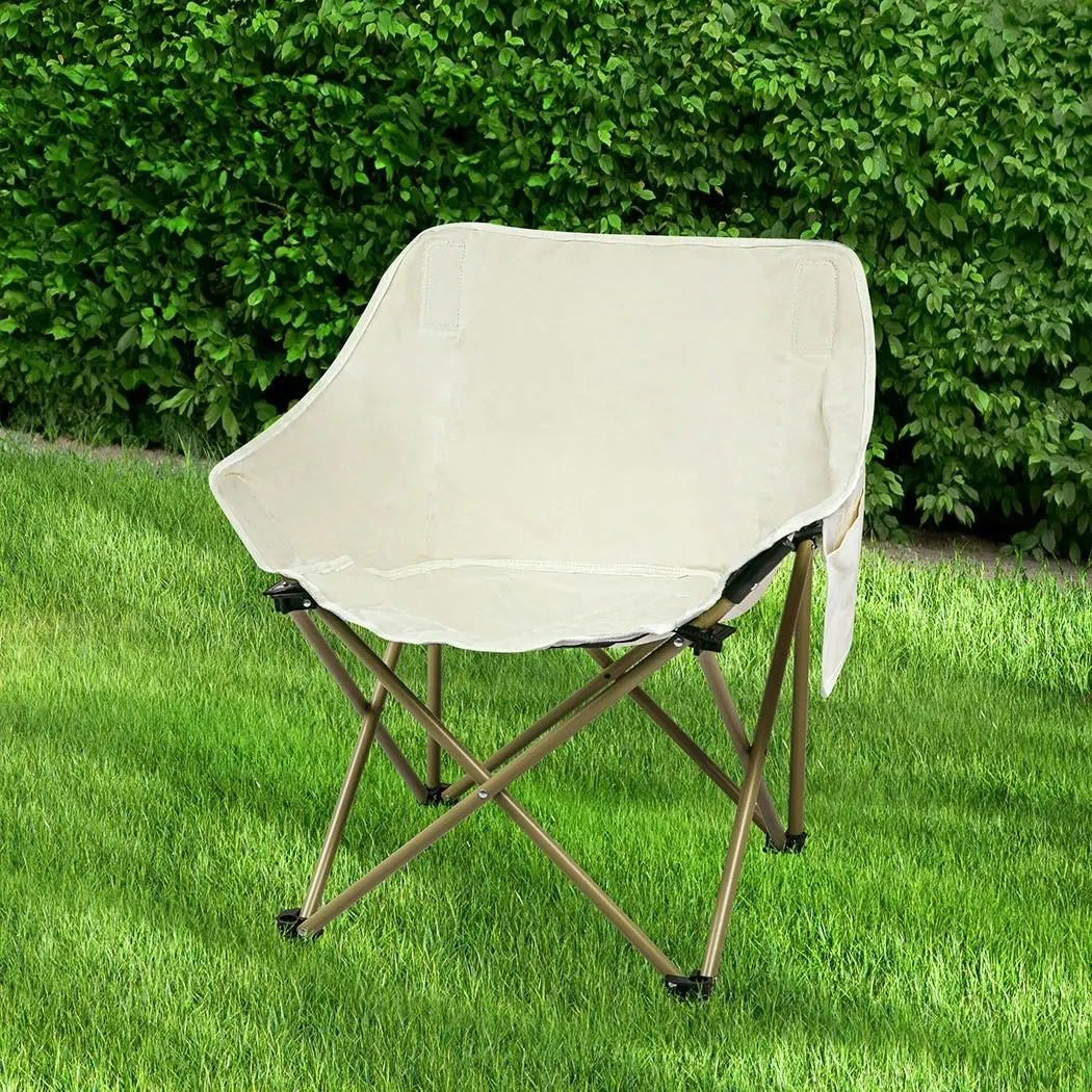 Levede Folding Camping Moon Chair Lightweight Outdoor Chairs Portable Seat Beige