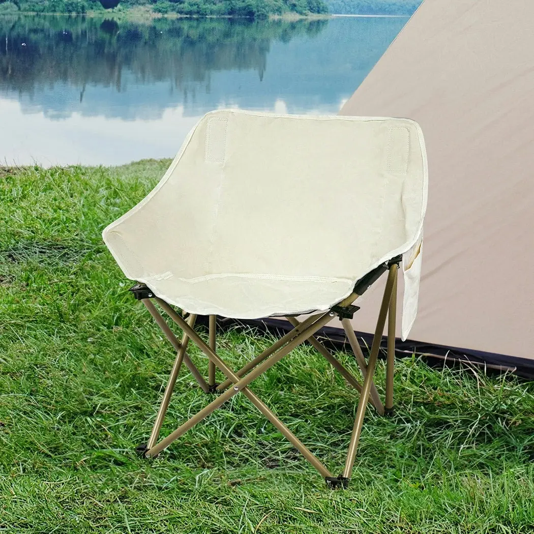 Levede Folding Camping Moon Chair Lightweight Outdoor Chairs Portable Seat Beige