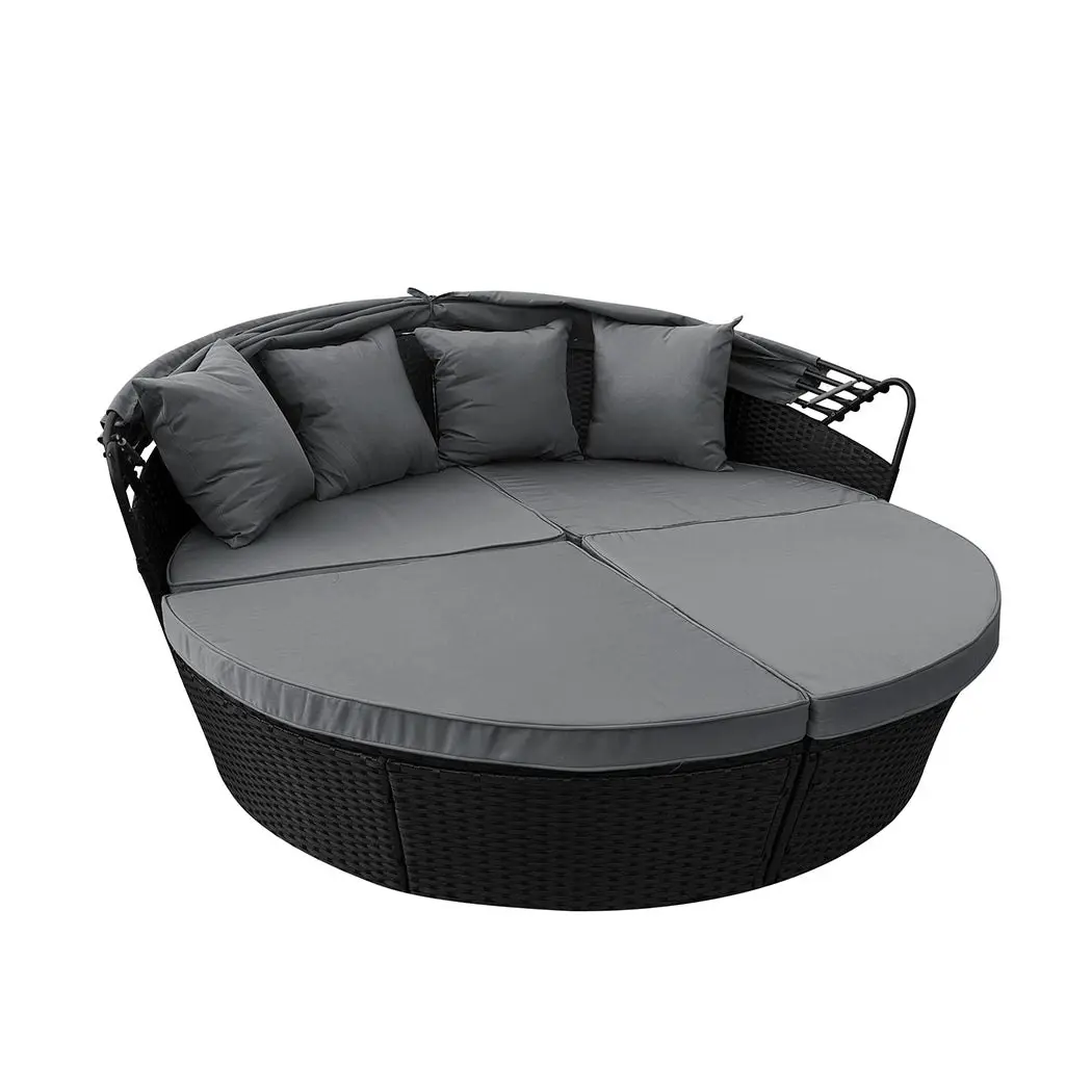 Levede Day Bed Sofa Daybed Outdoor Garden Sun Lounge Furniture Wicker Round 3pcs