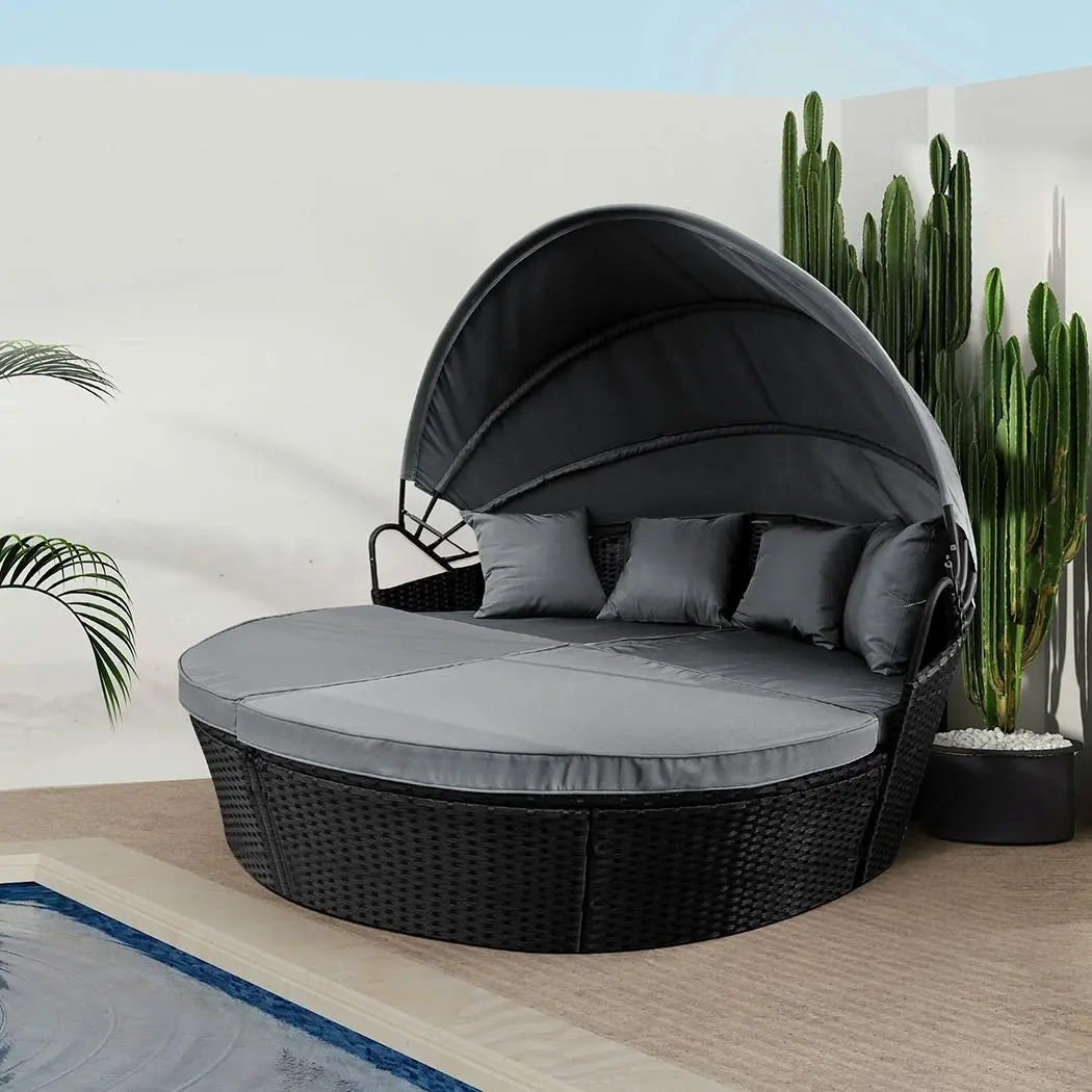 Levede Day Bed Sofa Daybed Outdoor Garden Sun Lounge Furniture Wicker Round 3pcs