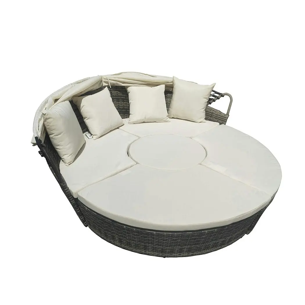 Day Bed Sofa Daybed Outdoor Furniture Sun Lounge 4pc Round Wicker White Canopy