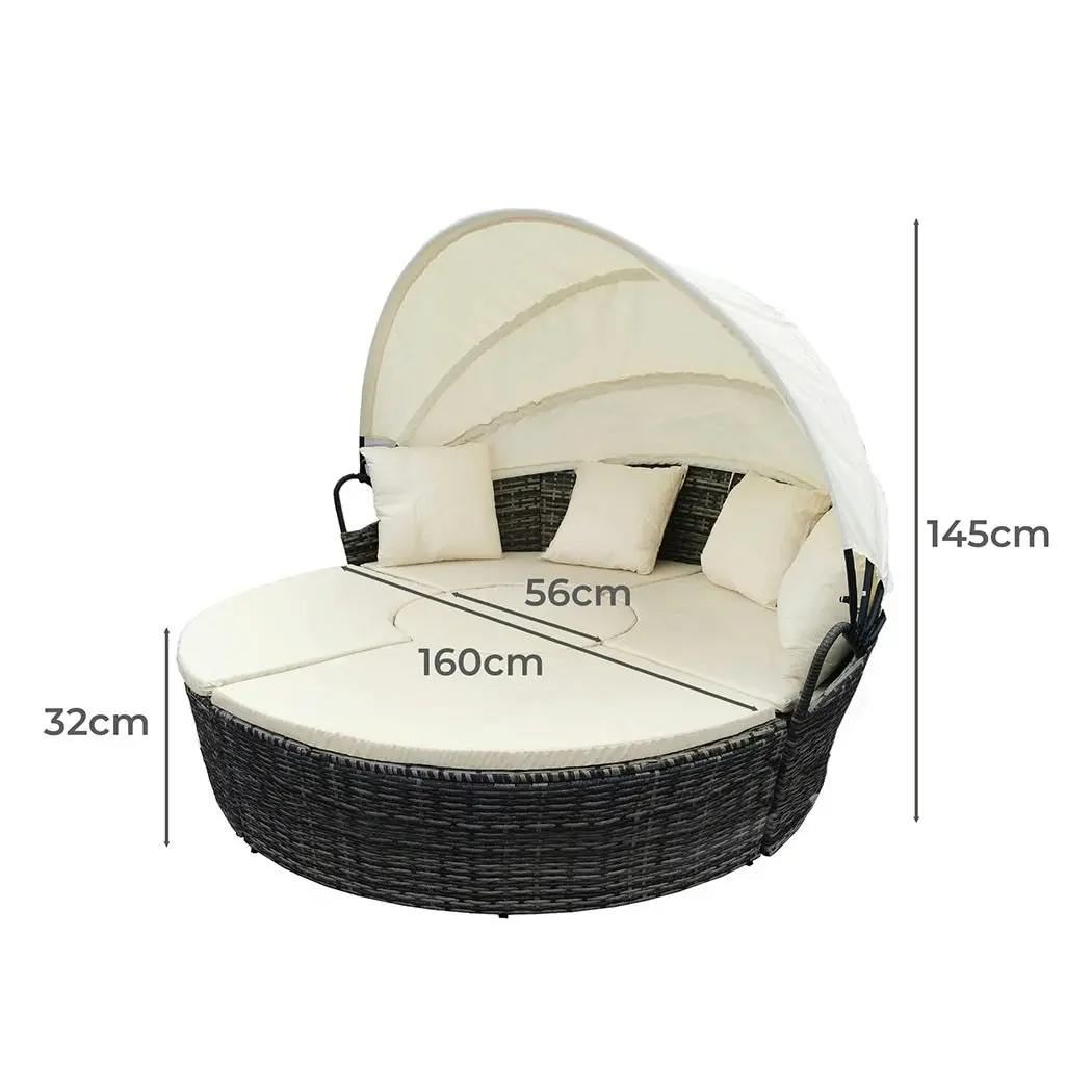 Day Bed Sofa Daybed Outdoor Furniture Sun Lounge 4pc Round Wicker White Canopy