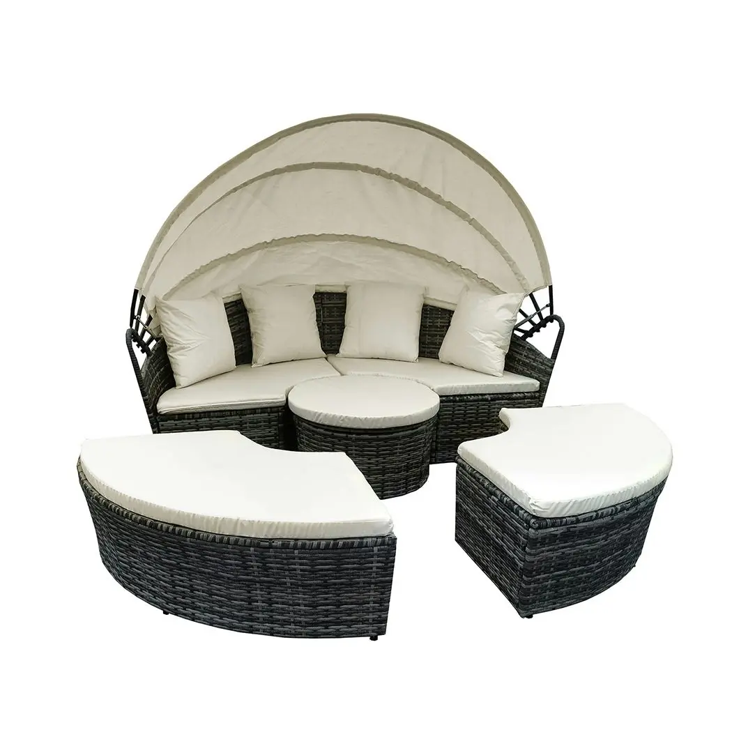 Day Bed Sofa Daybed Outdoor Furniture Sun Lounge 4pc Round Wicker White Canopy