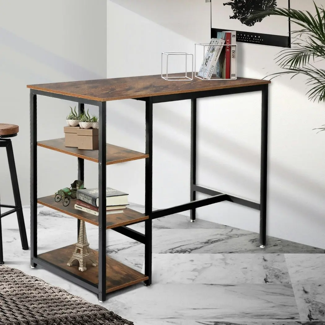 Levede High Bar Table Pub Industrial Storage Shelf Rustic Brown Kitchen 110X60CM