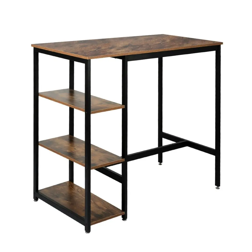 Levede High Bar Table Pub Industrial Storage Shelf Rustic Brown Kitchen 110X60CM