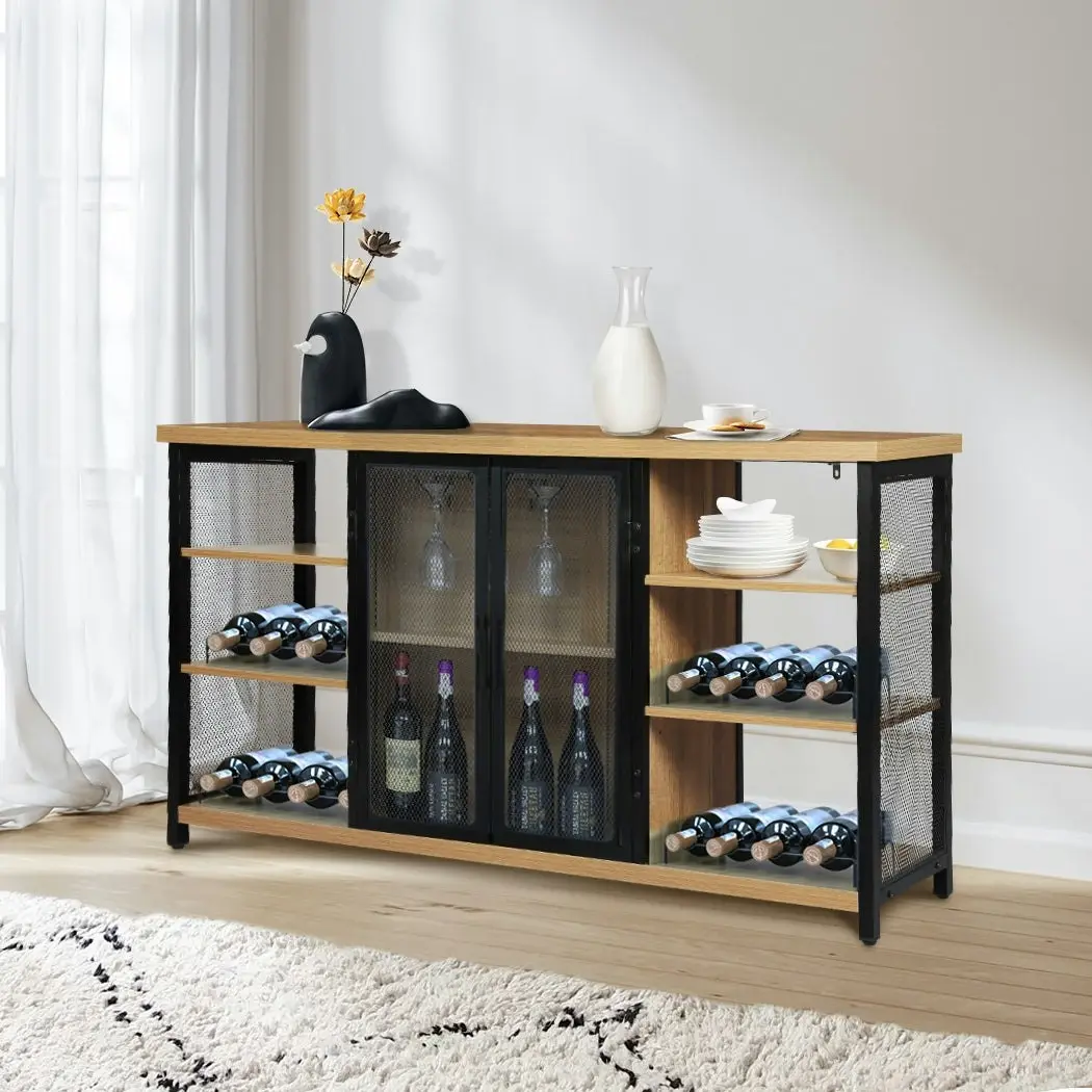 Levede Bar Cabinet Buffet Sideboard Industrial Wine Steamrack Glasses 140CM