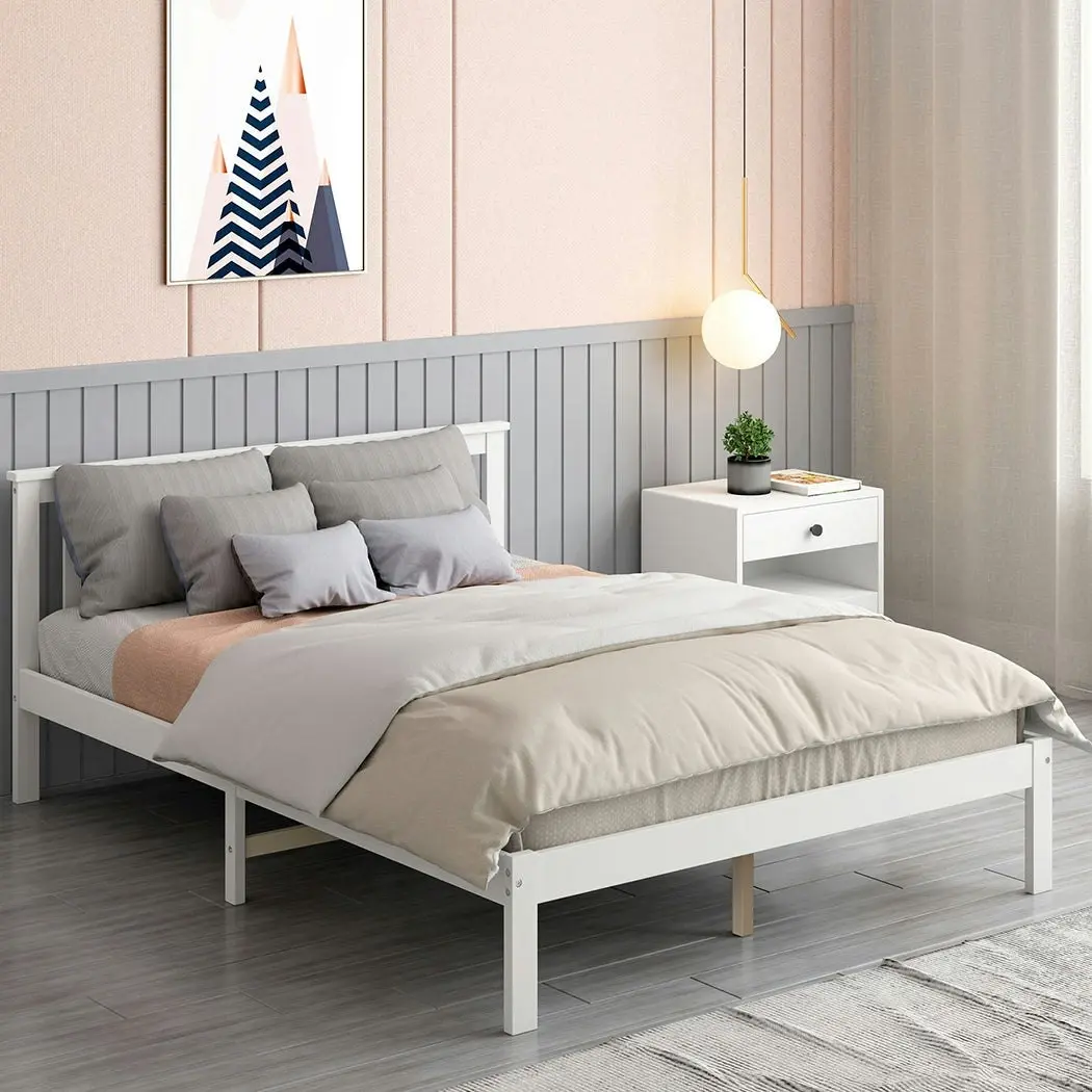 Levede Wooden Bed Frame Queen Full Size Mattress Base Timber White