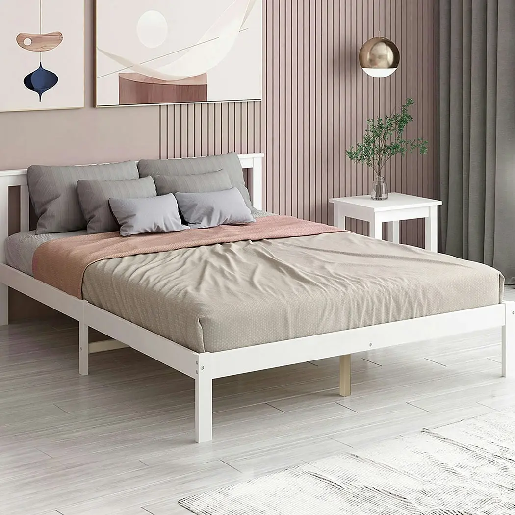 Levede Wooden Bed Frame Queen Full Size Mattress Base Timber White