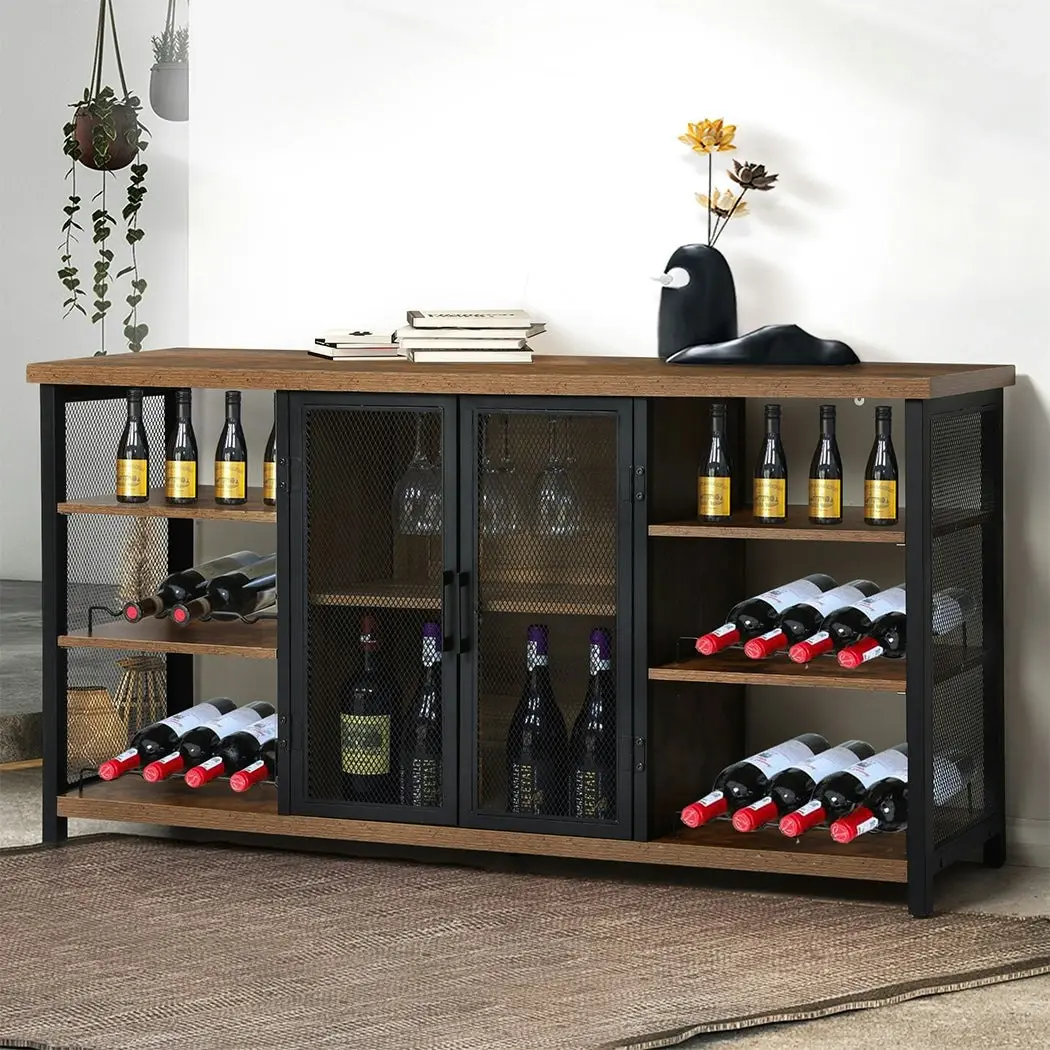 Levede Bar Cabinet Buffet Sideboard Industrial Wine Steamrack Glasses 140cm Wide