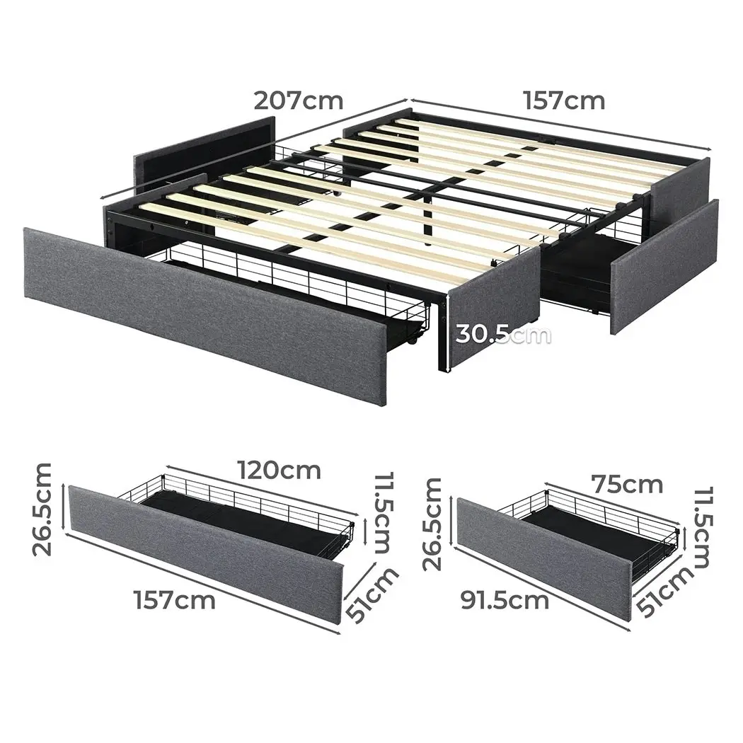 Levede Bed Frame Queen Size Fabric Mattress Base 3 Storage Drawer DIY Headboard