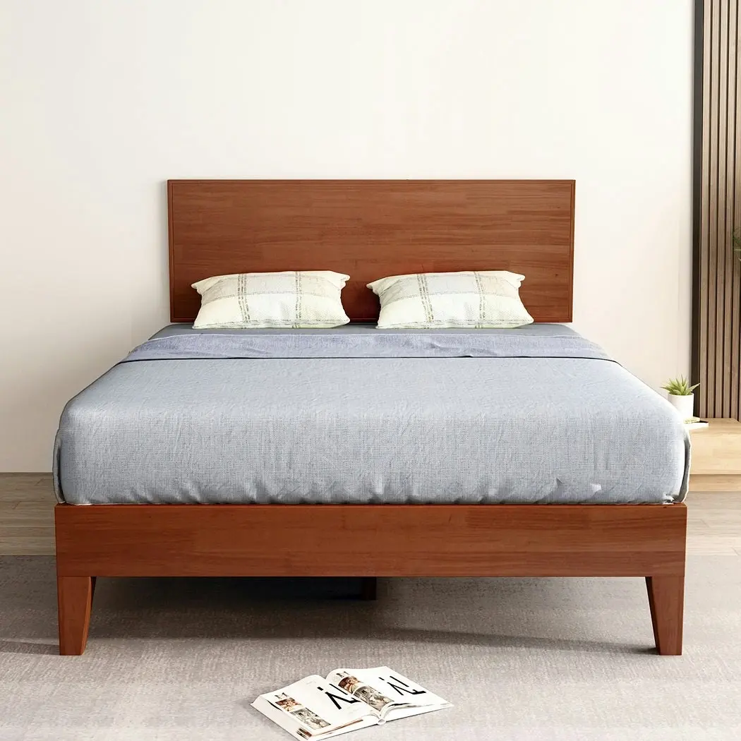 Levede Double Wooden Bed Frame Timber Rubberwood Headboard Mattress Base Walnut