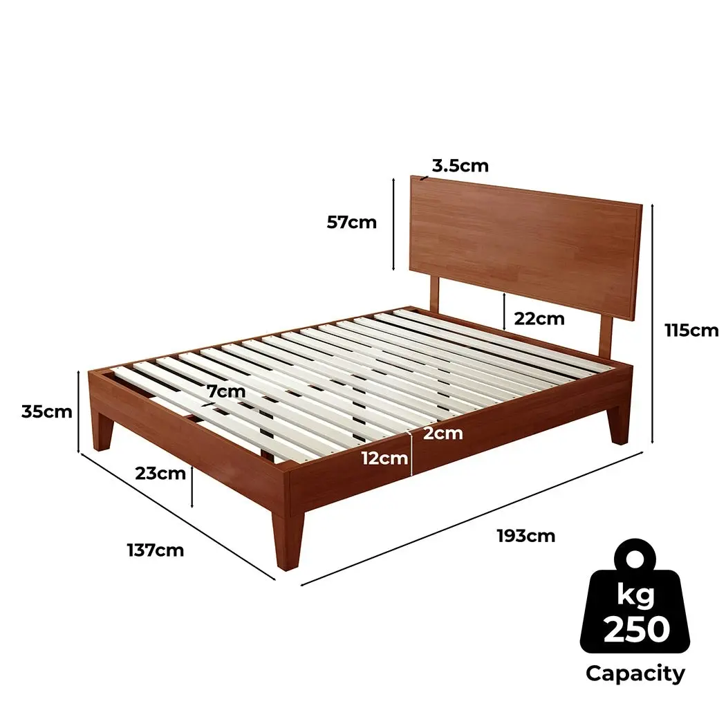 Levede Double Wooden Bed Frame Timber Rubberwood Headboard Mattress Base Walnut