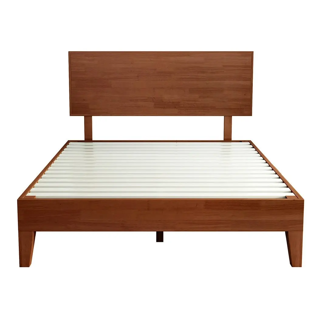 Levede Double Wooden Bed Frame Timber Rubberwood Headboard Mattress Base Walnut