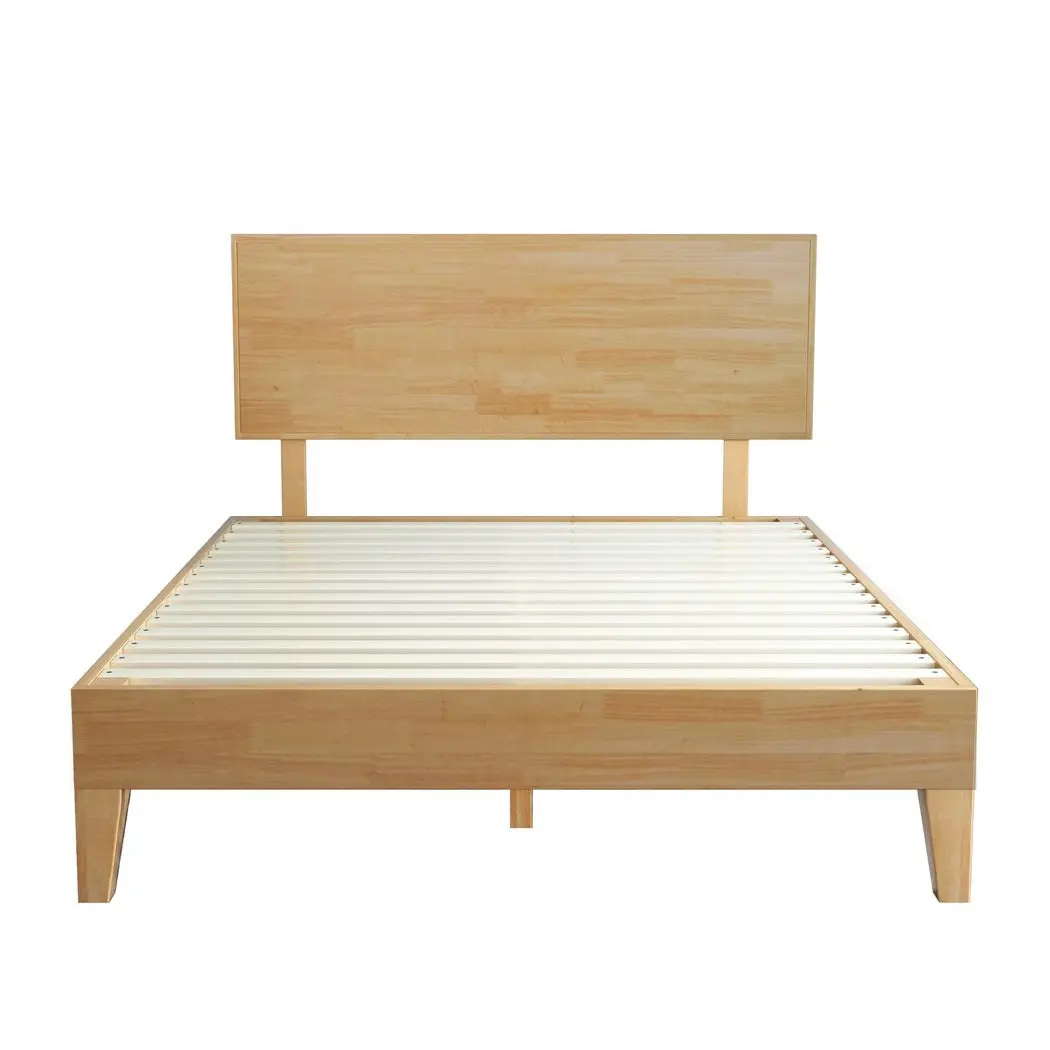 Levede Double Wooden Bed Frame Timber Rubberwood Headboard Mattress Base Natural