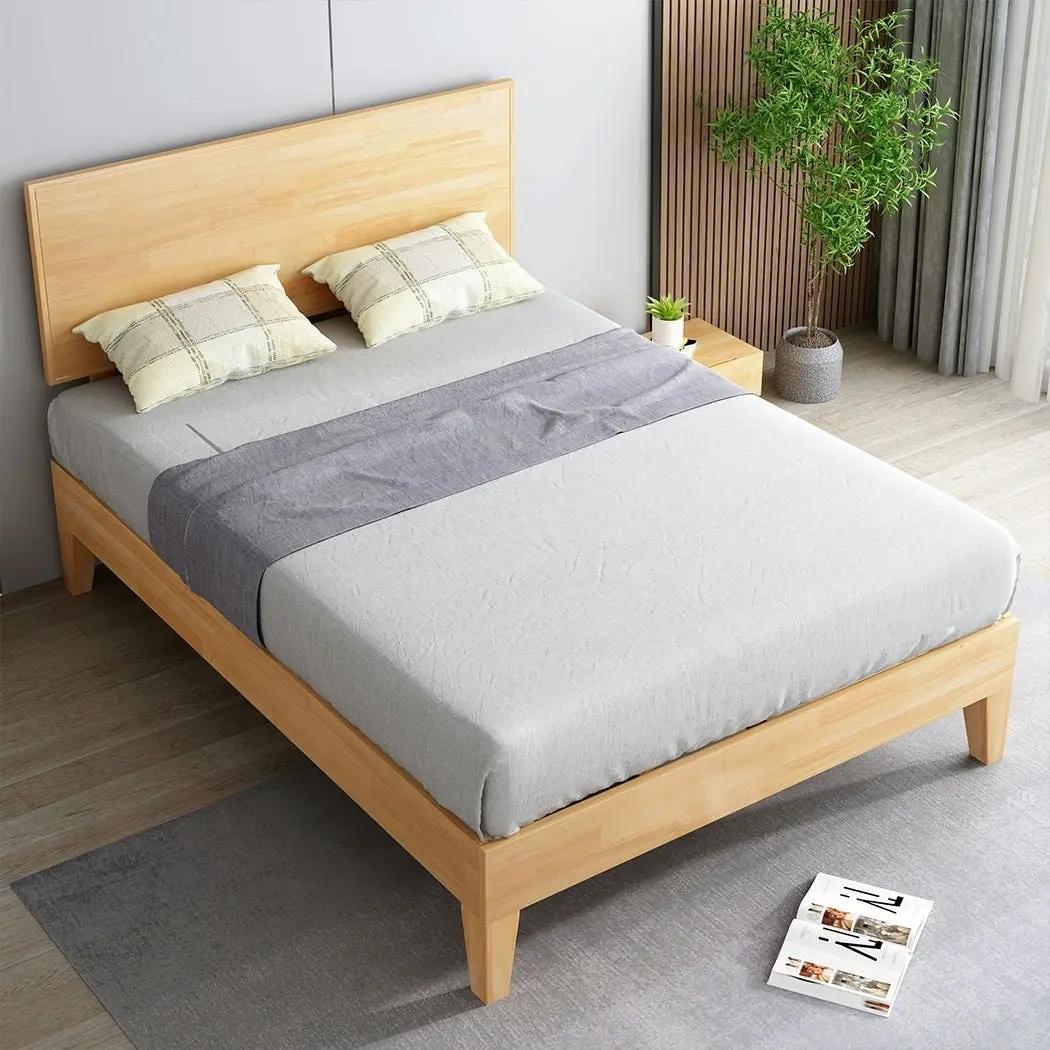 Levede Double Wooden Bed Frame Timber Rubberwood Headboard Mattress Base Natural