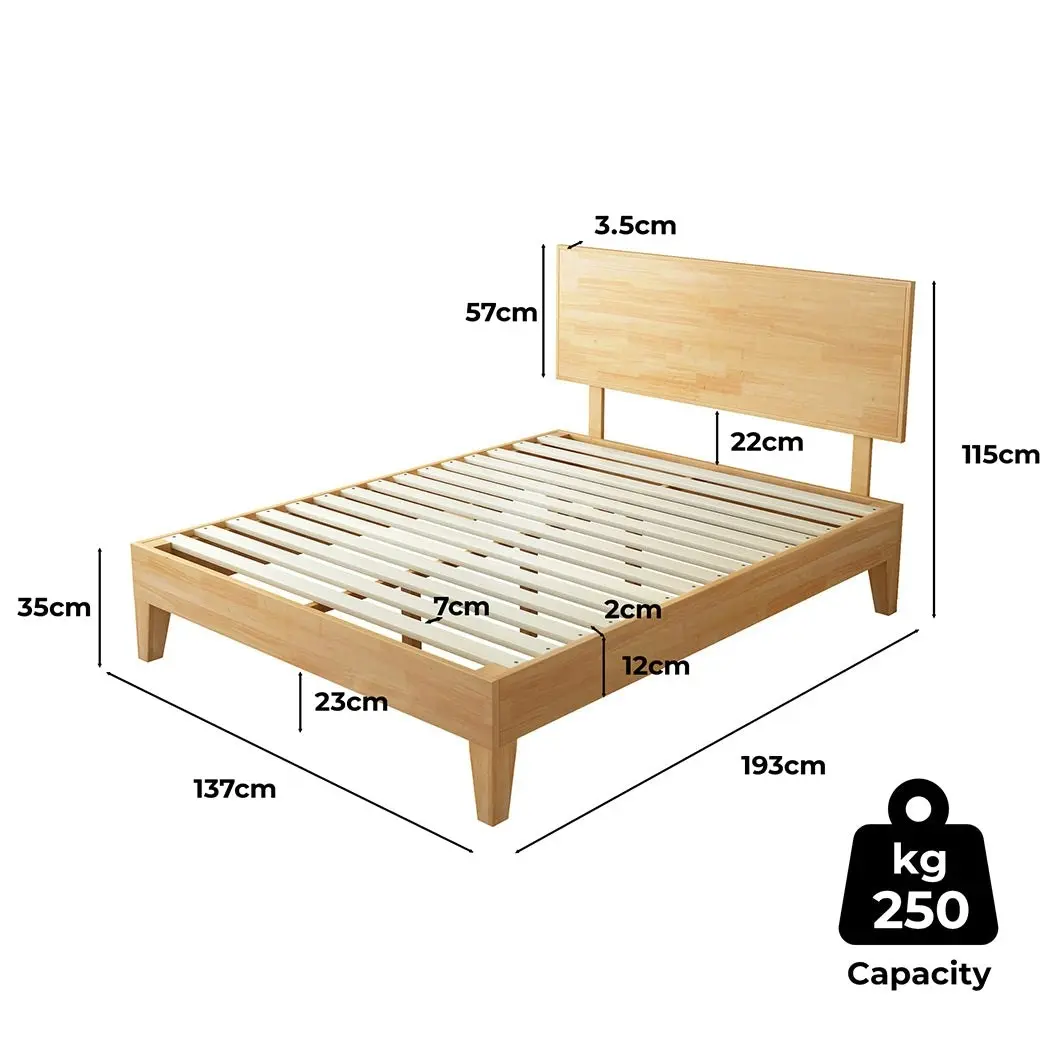 Levede Double Wooden Bed Frame Timber Rubberwood Headboard Mattress Base Natural