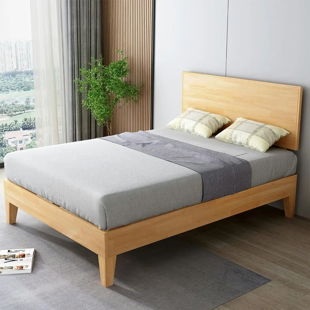 Levede Double Wooden Bed Frame Timber Rubberwood Headboard Mattress Base Natural