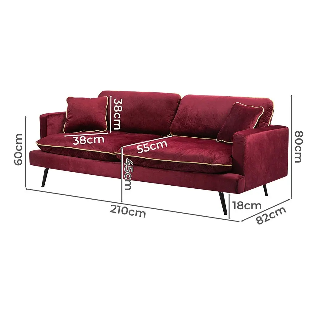 Levede 3 Seater Sofa Chair Italian Velvet Couch Lounge Armchair Recliner 210cm