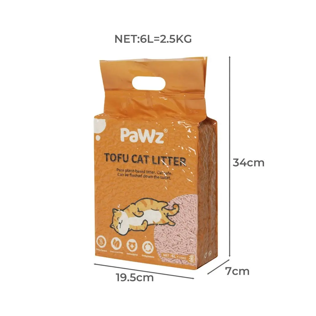 Pawz 2.5kg Tofu Cat Litter Clumping Flushable Fast Super Absorben Peach x4