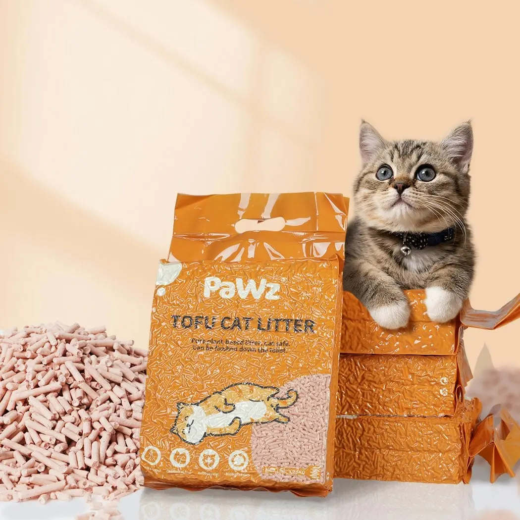 Pawz 2.5kg Tofu Cat Litter Clumping Flushable Fast Super Absorben Peach x4