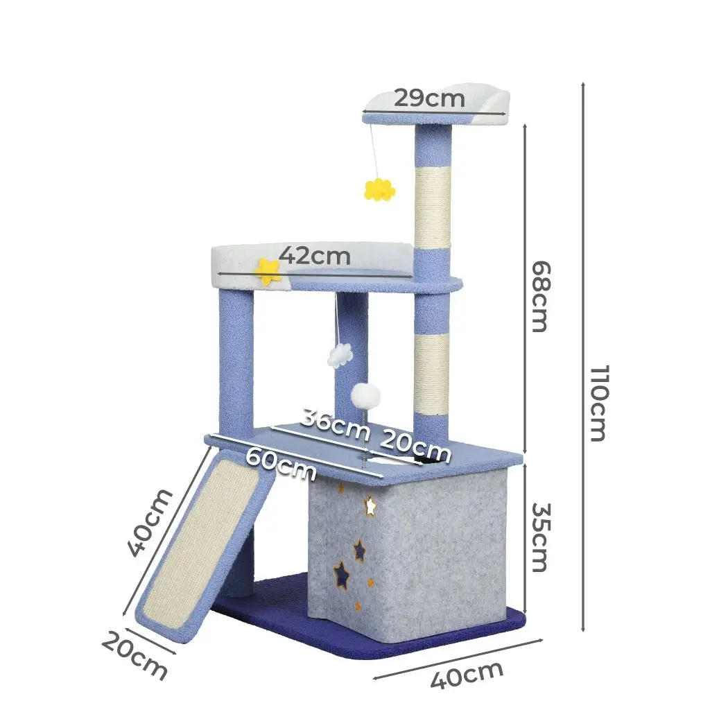 Pawz Cat Tree Kitten Furniture Condo Post Scratching Multi-Level Tower 110cm