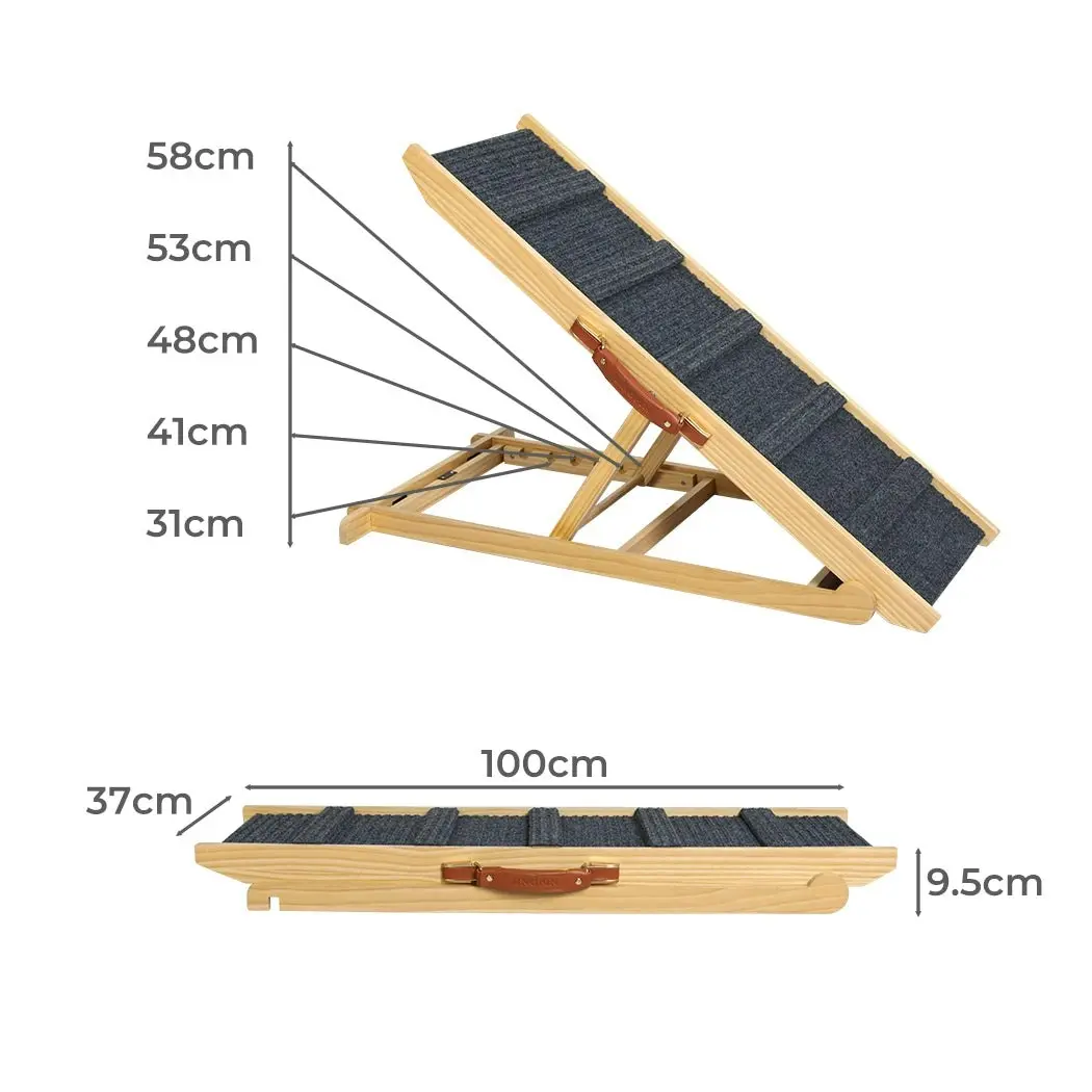 Pawz Pet Ramp Wood Adjustable Height 5 Stair Bed Sofa Wooden Foldable Portable