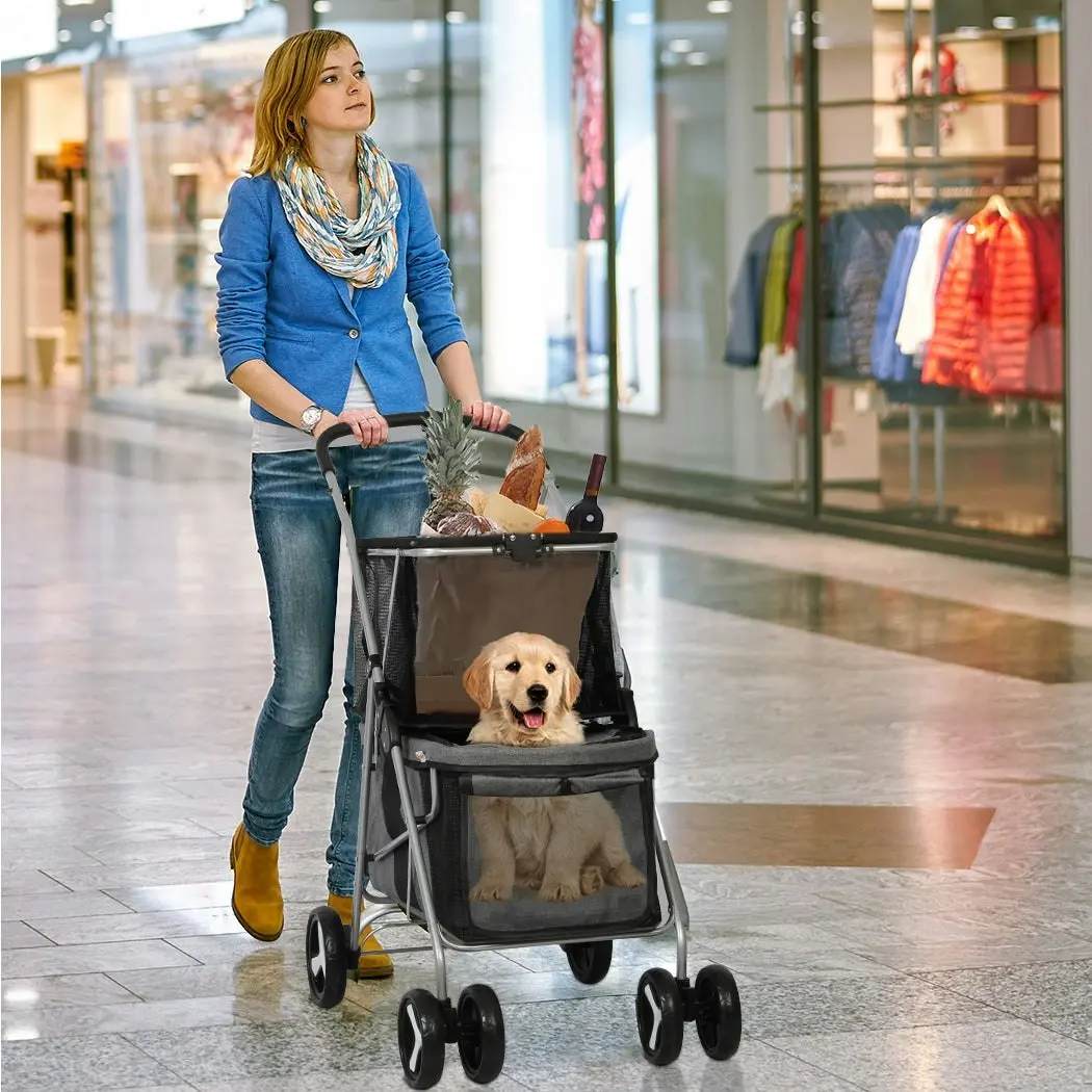 Pawz Pet Stroller 2-Tier Pram Dog Cat Carrier Foldable Large 4 Wheels Shopping