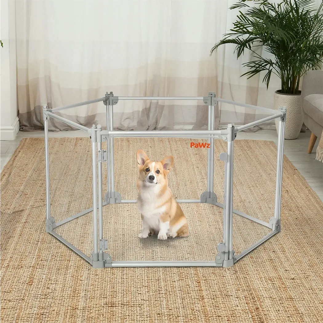 Pawz Pet Playpen Transparent Acrylic Clear Folding Dog Fence Kennel 6 Panel