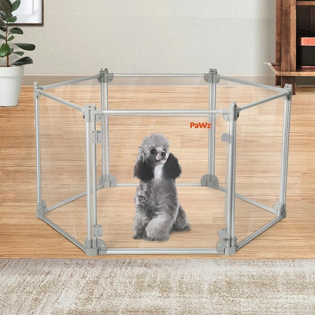 Pawz Pet Playpen Transparent Acrylic Clear Folding Dog Fence Kennel 6 Panel