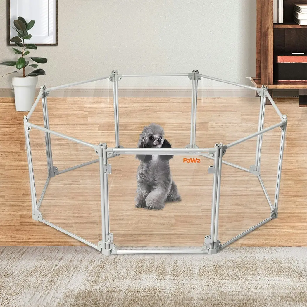 Pawz Pet Playpen Transparent Acrylic Clear Folding Dog Fence Kennel 8 Panel