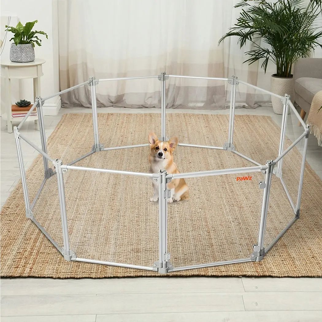 Pawz Pet Playpen Transparent Acrylic Clear Folding Dog Fence Kennel 10 Panel