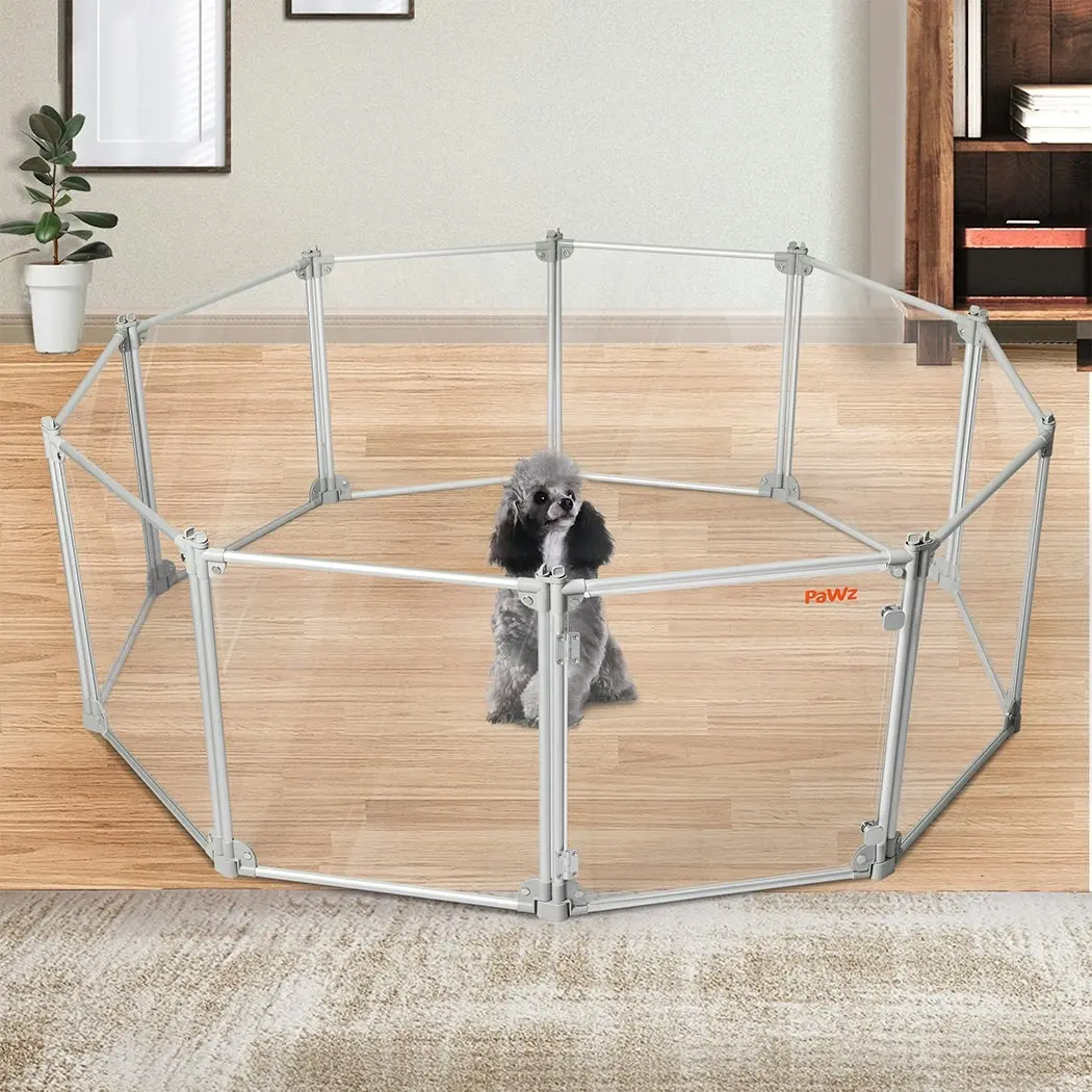 Pawz Pet Playpen Transparent Acrylic Clear Folding Dog Fence Kennel 10 Panel