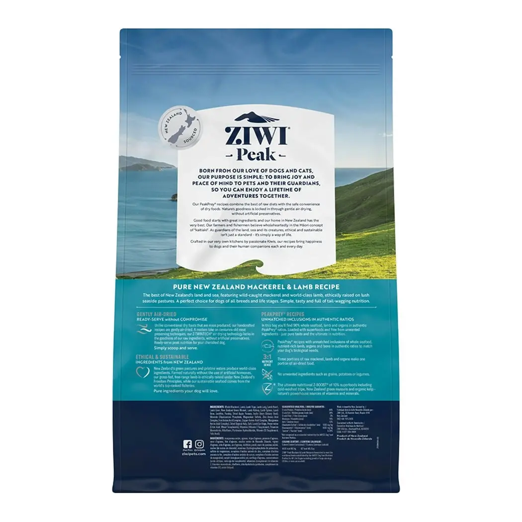 Ziwi Peak Air Dried Dog Food 4kg Mackerel & Lamb